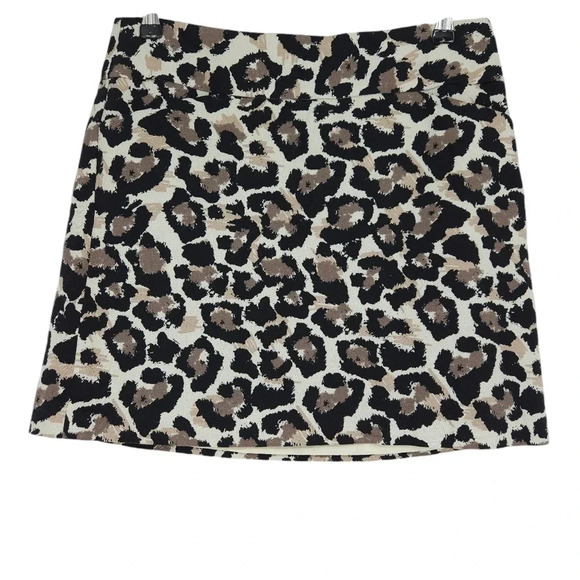 Ann Taylor LOFT Flare Mini Skirt Leopard Print Side Zip Lined Pockets - Picture 1 of 6